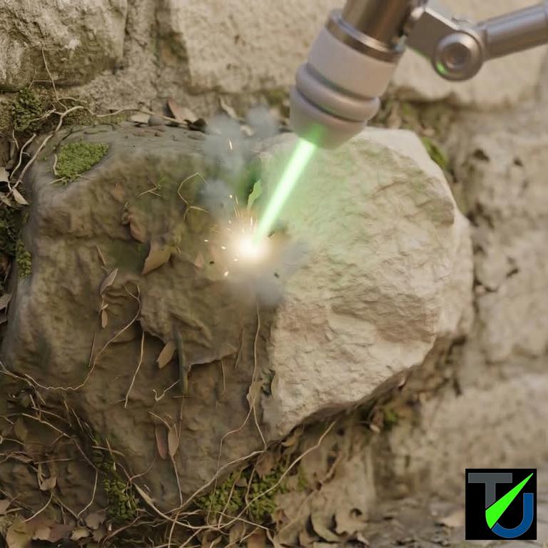 Laserstrahl reinigt Steinoberfläche – Soft-3D-Look