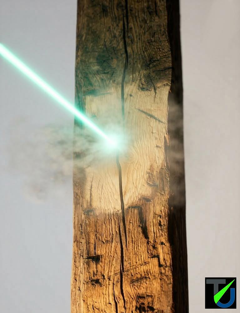 Laserstrahl reinigt Holzoberfläche – Soft-3D-Look