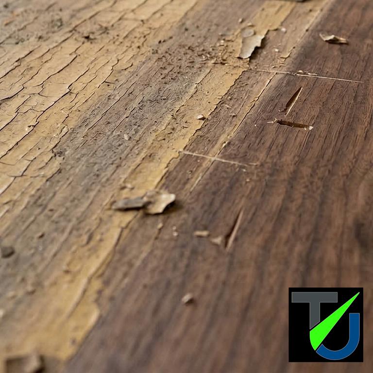 Holzoberfläche mit alter Lackschicht – teilweise entfernt