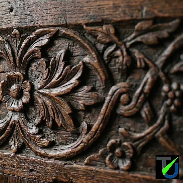 Antike Holzoberfläche mit geschnitzten Details
