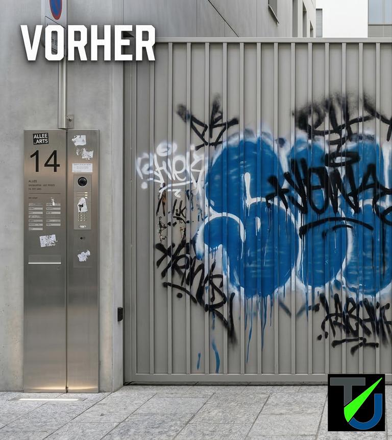 Stark verschmutzte Graffitiwand – Vorher