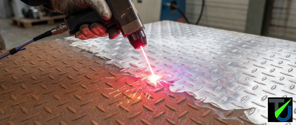 Laserstrahl trifft Metall – Funken sichtbar